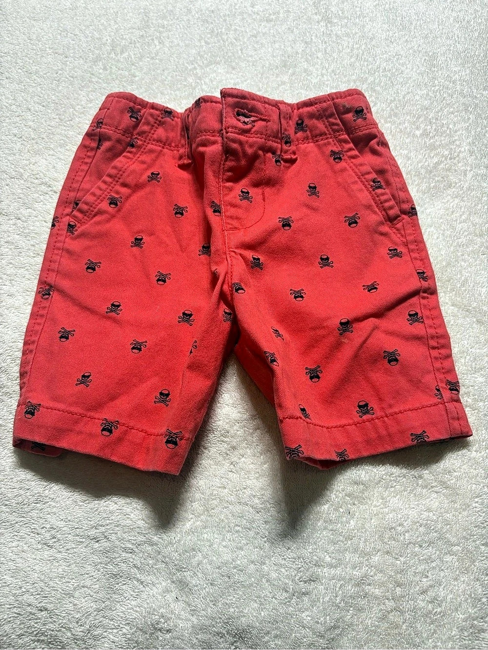 Kids Coral with Black Skull Printed Shorts